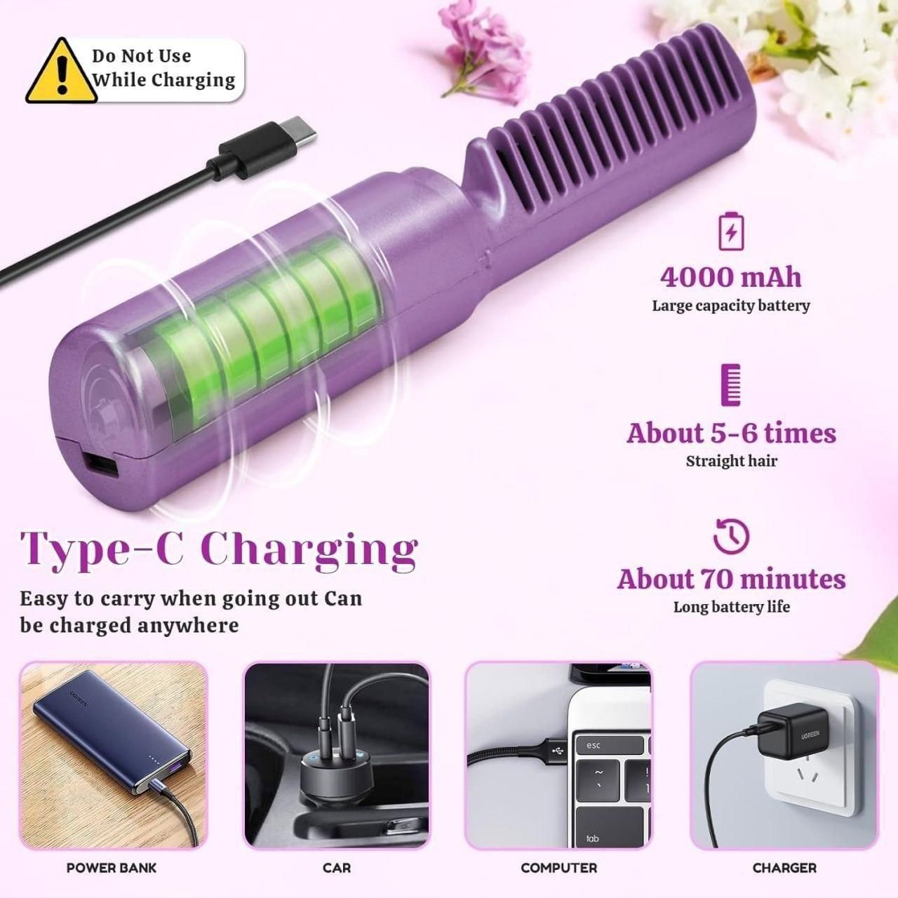 Electric Hair Straightener  | Cordless, Rechargeable & Adjustable Heat